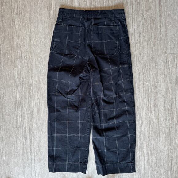 Madewell Slim Emmett Wide Leg Pants Women's 25 Black Check Cropped Cotton - Picture 2 of 10